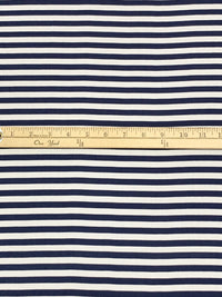 Navy/White 100% Rayon Horizontal Stripe Print Challis 58W
