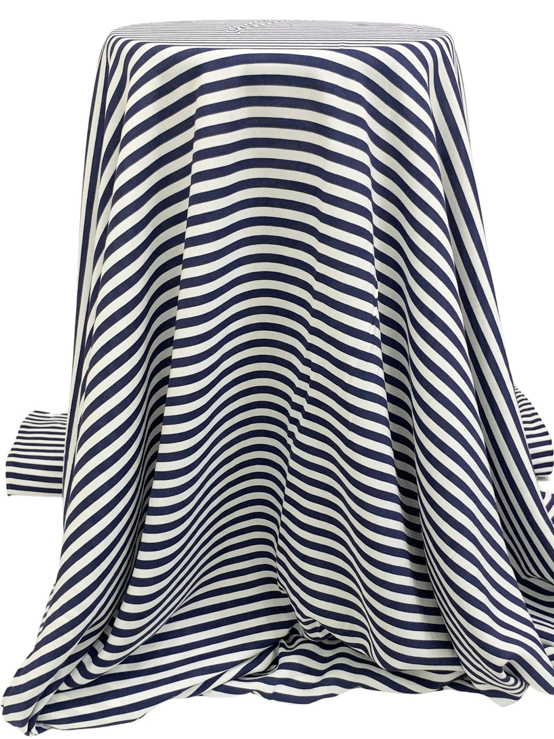 Navy/White 100% Rayon Horizontal Stripe Print Challis 58W