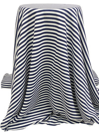 Navy/White 100% Rayon Horizontal Stripe Print Challis 58W