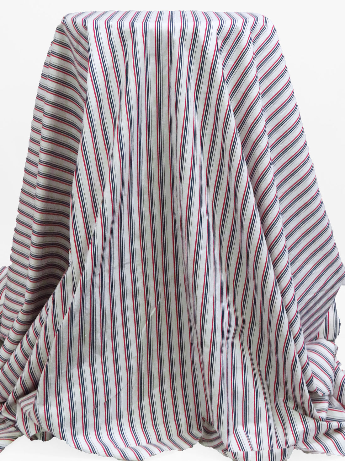 Violet Red/Deep Blue/White Cotton Polyester Vertical Stripe Weave Shirting 59W