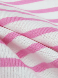 White/Bubblegum Pink Cotton/Polyester Horizontal Stripe Weave Jersey Knit 56W