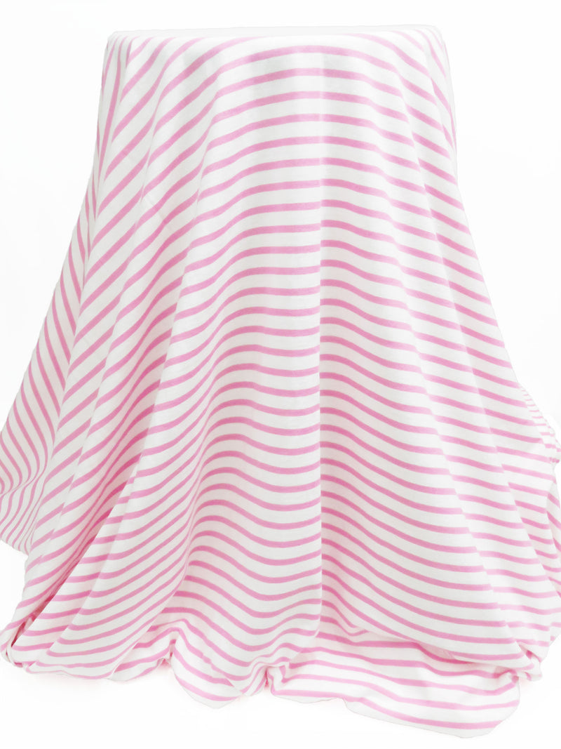 White/Bubblegum Pink Cotton/Polyester Horizontal Stripe Weave Jersey Knit 56W