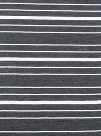 Black/White Rayon/Polyester Horizontal Stripe Weave Shirting - NY Designer - 61W