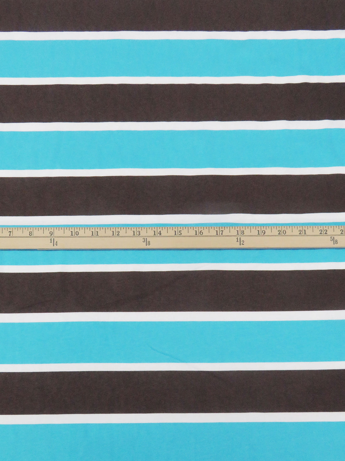 Espresso Brown/Bright Sky Blue/White Cotton/Lycra Horizontal Stripe Print Jersey Knit 60W