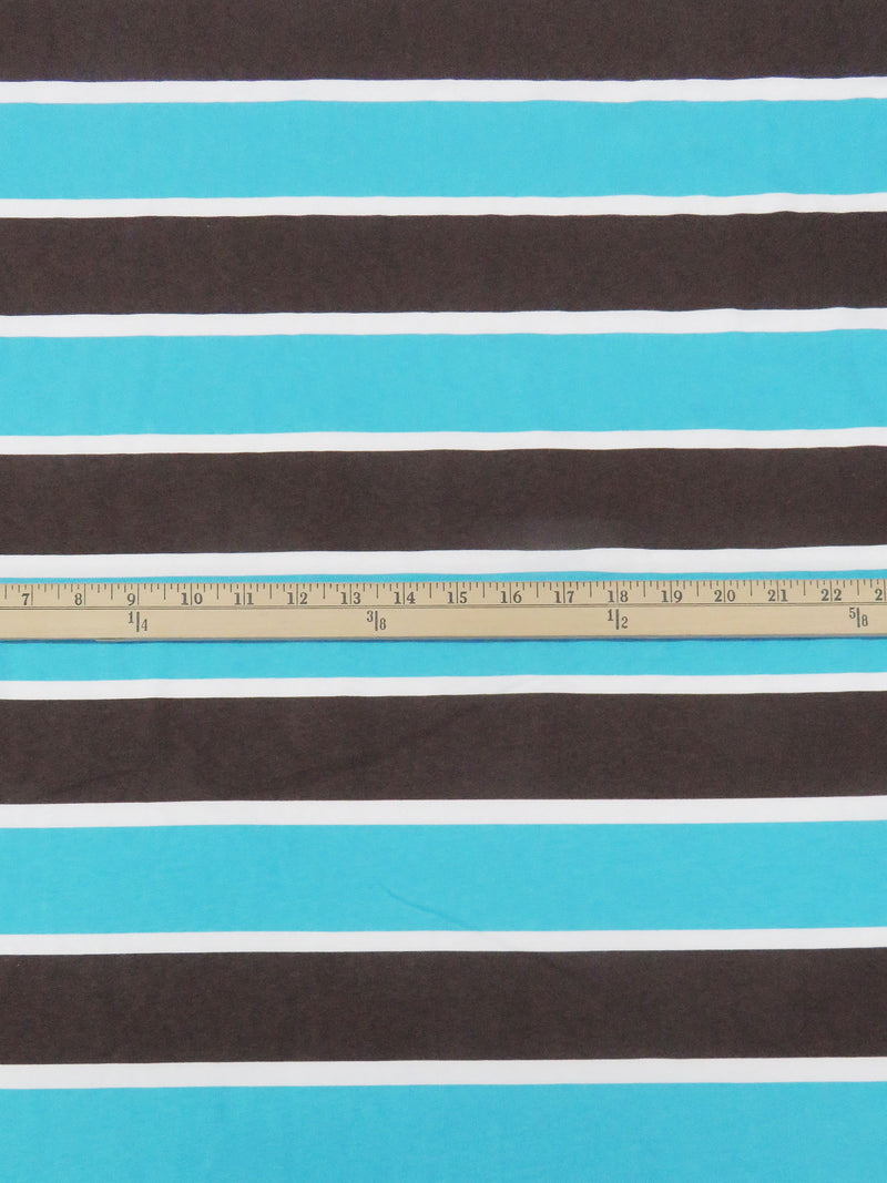 Espresso Brown/Bright Sky Blue/White Cotton/Lycra Horizontal Stripe Print Jersey Knit 60W