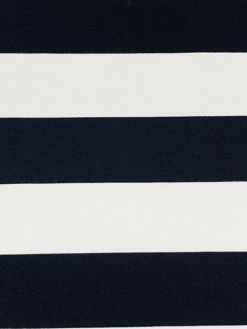 Dark Muted Navy/White Cotton/Lycra Horizontal Stripe Jersey Knit 60W