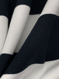 Dark Muted Navy/White Cotton/Lycra Horizontal Stripe Jersey Knit 60W