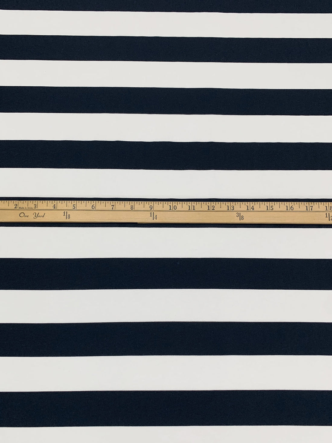 Dark Muted Navy/White Cotton/Lycra Horizontal Stripe Jersey Knit 60W