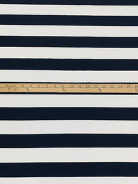 Dark Muted Navy/White Cotton/Lycra Horizontal Stripe Jersey Knit 60W