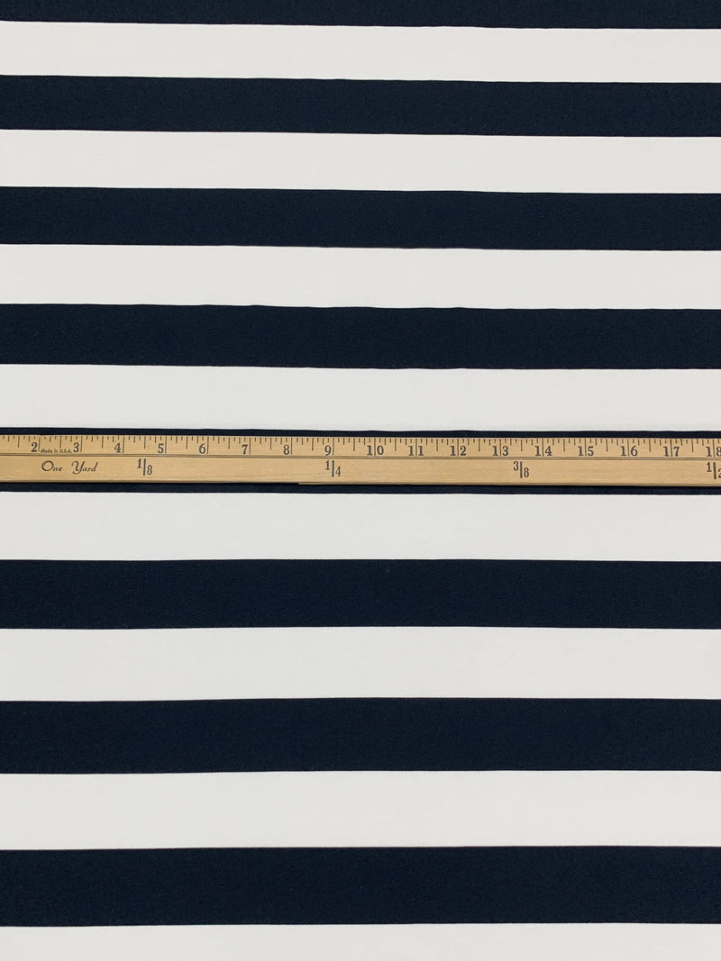 Dark Muted Navy/White Cotton/Lycra Horizontal Stripe Jersey Knit 60W