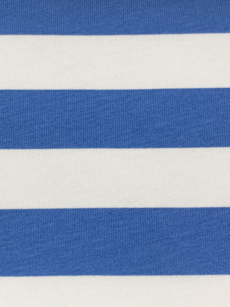 Azure Blue/White Cotton/Lycra Horizontal Stripe Jersey Knit 70W