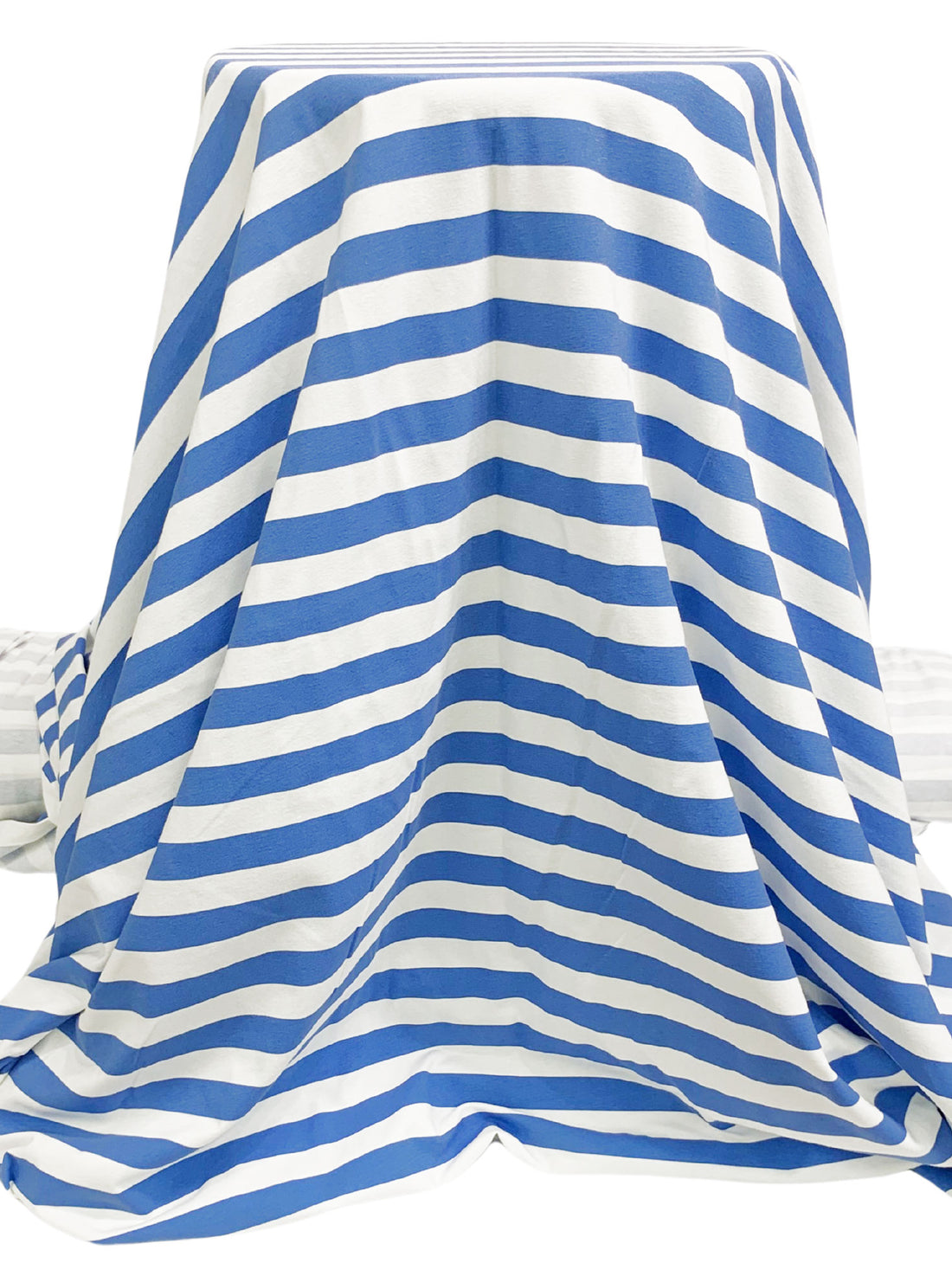 Azure Blue/White Cotton/Lycra Horizontal Stripe Jersey Knit 70W