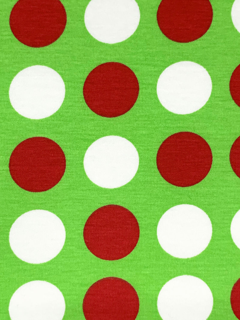 Lime Green/White/Crimson Red Cotton/Lycra Multi-Dot Jersey Knit 58W