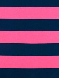 Midnight Navy/French Pink Cotton/Lycra Horizontal Stripe Print Jersey Knit 60W