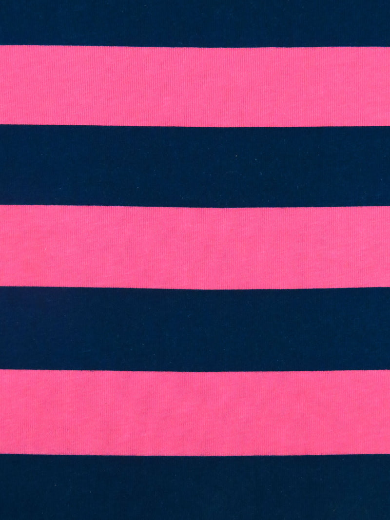 Midnight Navy/French Pink Cotton/Lycra Horizontal Stripe Print Jersey Knit 60W