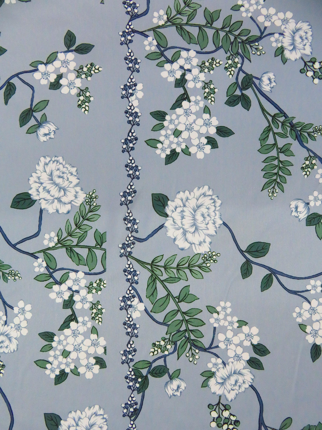 SOLD BY THE PANEL ONLY - Light Blue/Nature Green/White/Queen Blue 100% Polyester Floral Print Charmeuse 55W