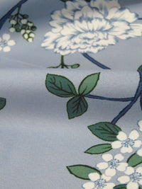 SOLD BY THE PANEL ONLY - Light Blue/Nature Green/White/Queen Blue 100% Polyester Floral Print Charmeuse 55W