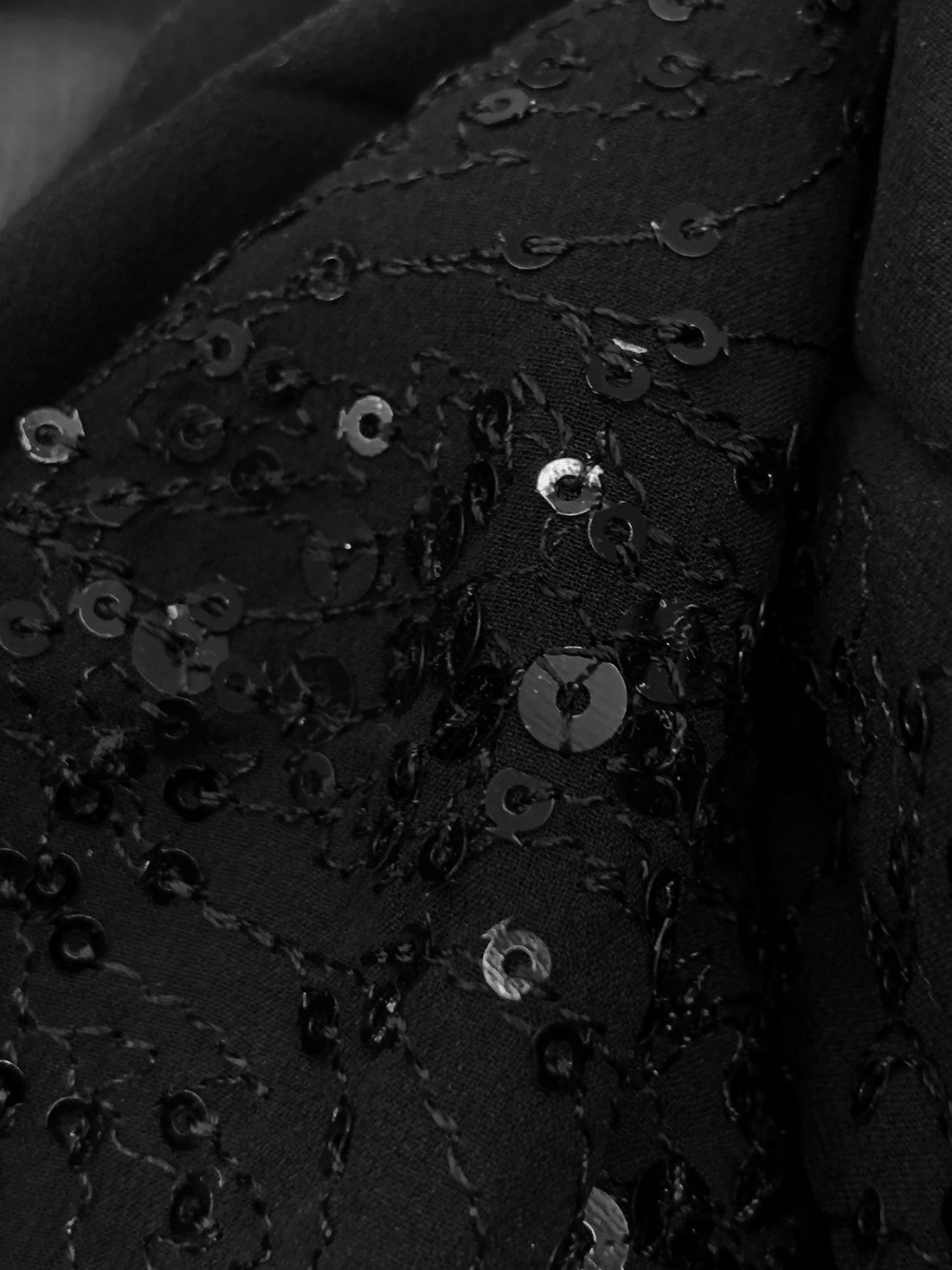 Black 100% Silk Embroidered Single Border Sequin Design Chiffon - NY Designer - 52W