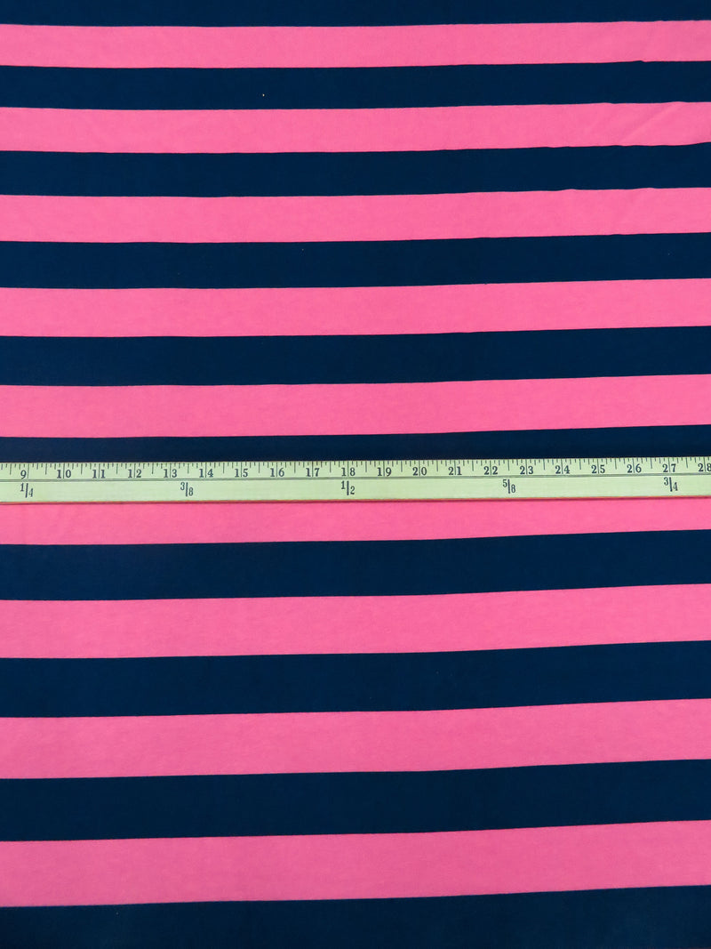 Midnight Navy/French Pink Cotton/Lycra Horizontal Stripe Print Jersey Knit 60W