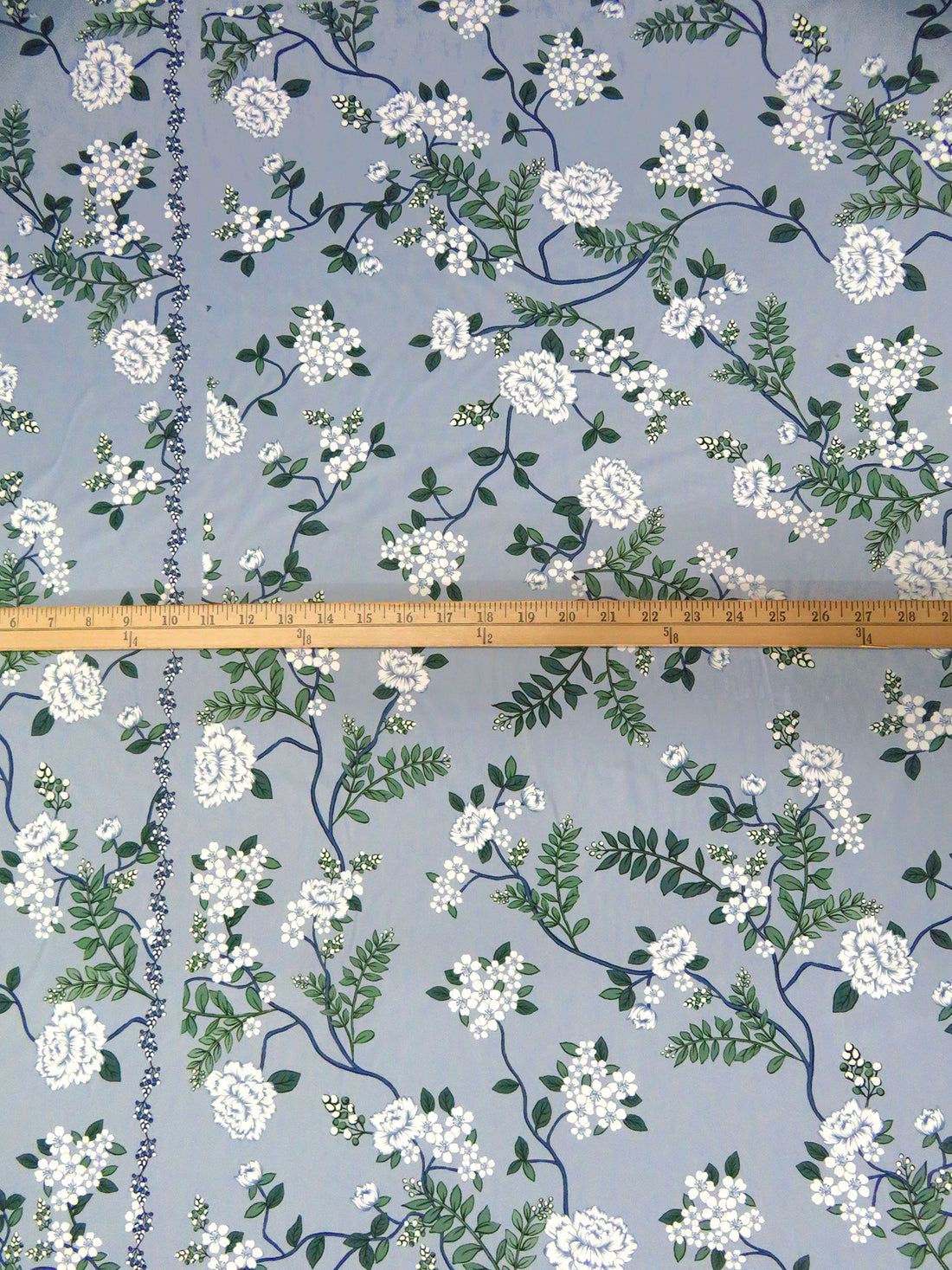 SOLD BY THE PANEL ONLY - Light Blue/Nature Green/White/Queen Blue 100% Polyester Floral Print Charmeuse 55W