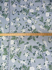 SOLD BY THE PANEL ONLY - Light Blue/Nature Green/White/Queen Blue 100% Polyester Floral Print Charmeuse 55W