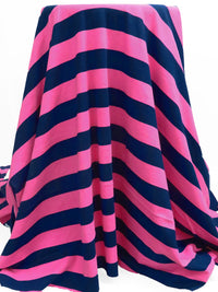 Midnight Navy/French Pink Cotton/Lycra Horizontal Stripe Print Jersey Knit 60W