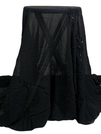 Black 100% Silk Embroidered Single Border Sequin Design Chiffon - NY Designer - 52W