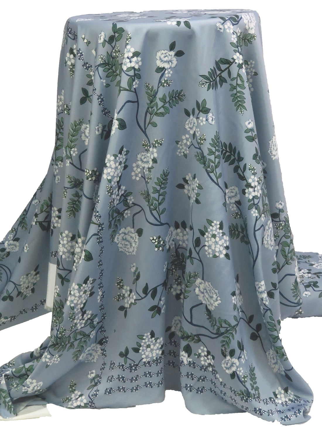 SOLD BY THE PANEL ONLY - Light Blue/Nature Green/White/Queen Blue 100% Polyester Floral Print Charmeuse 55W