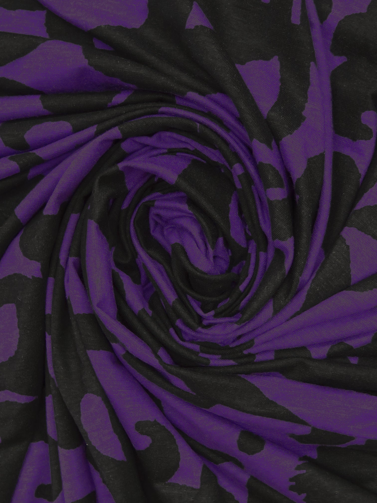 Dark Vivid Purple/Black Rayon/Lycra Large Floral Print Jersey Knit