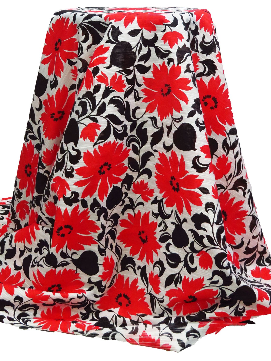 Vivid Red/Black/White Rayon/Nylon Slubbed Voile 56W