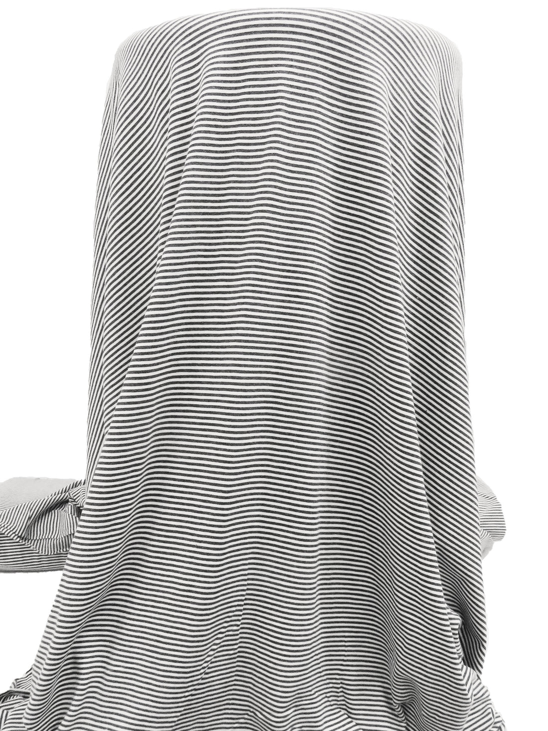 Dark Charcoal/White Rayon/Lycra Horizontal Yarn-Dyed Stripe Weave Jersey Knit 63W