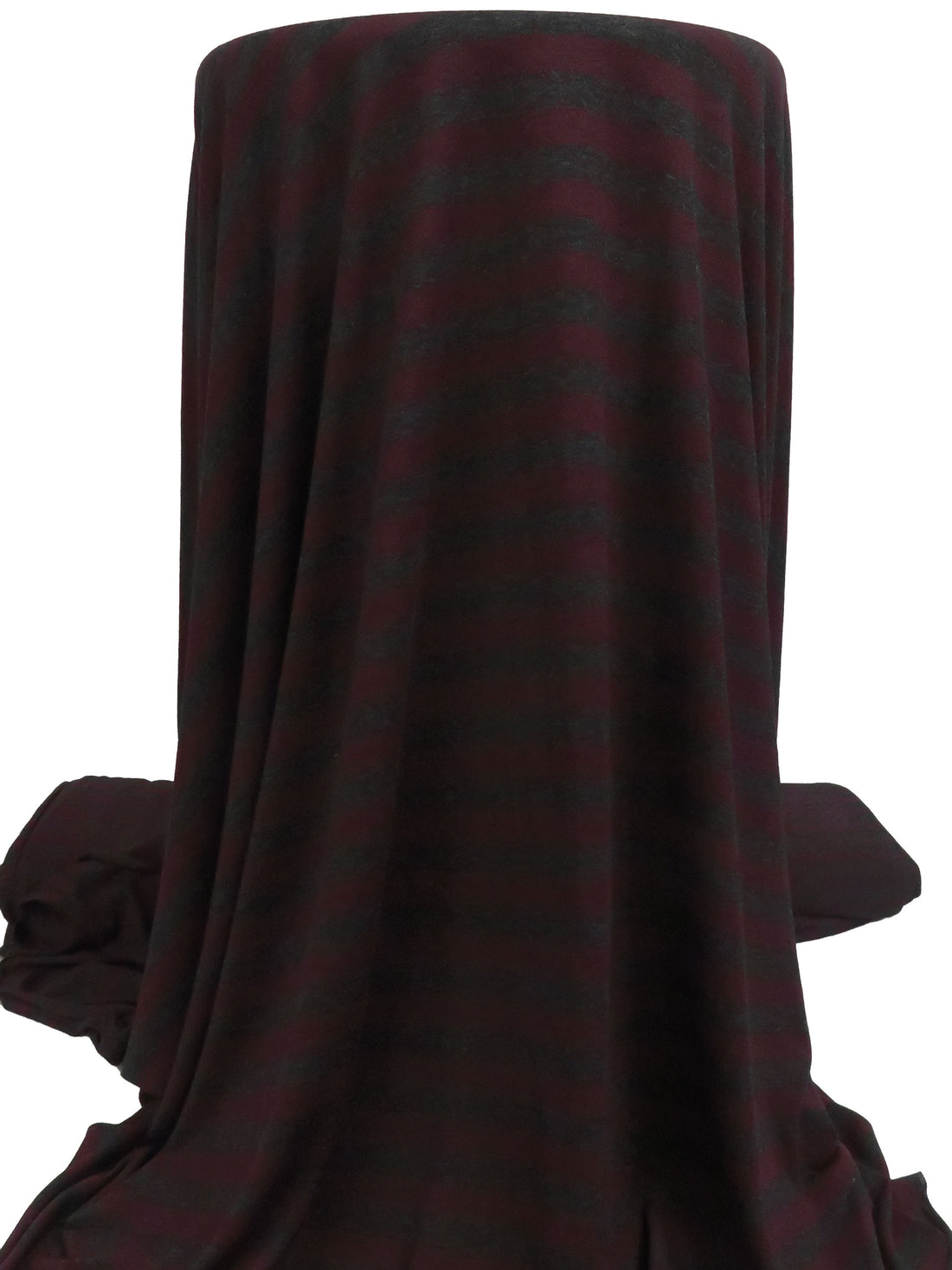 Midnight Burgundy/Dark Charcoal Gray 100% Rayon Horizontal Stripe Weave Tissue Jersey Knit 65W