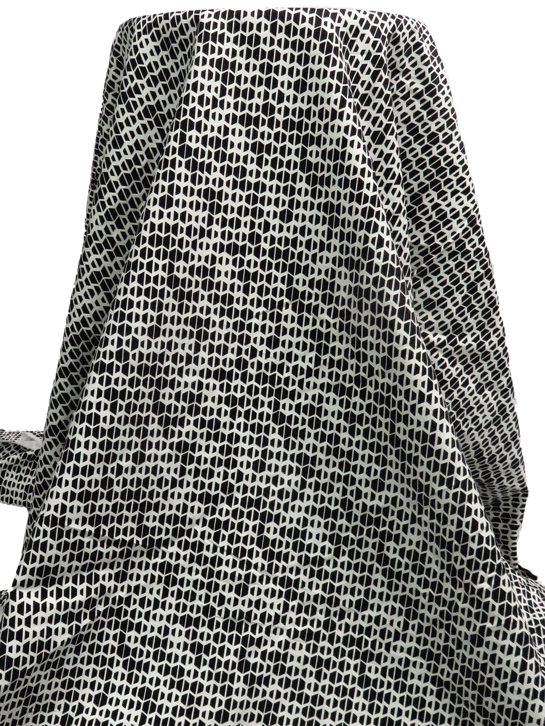 Black/Warm White Rayon/Nylon/Lycra Geometric Print Stretch Bengaline Suiting 58W