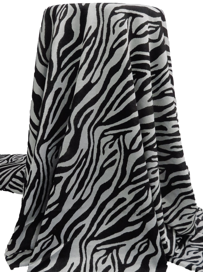 Black/Light Gray Polyester/Lycra Animal Weave Jacquard Double Knit 56W