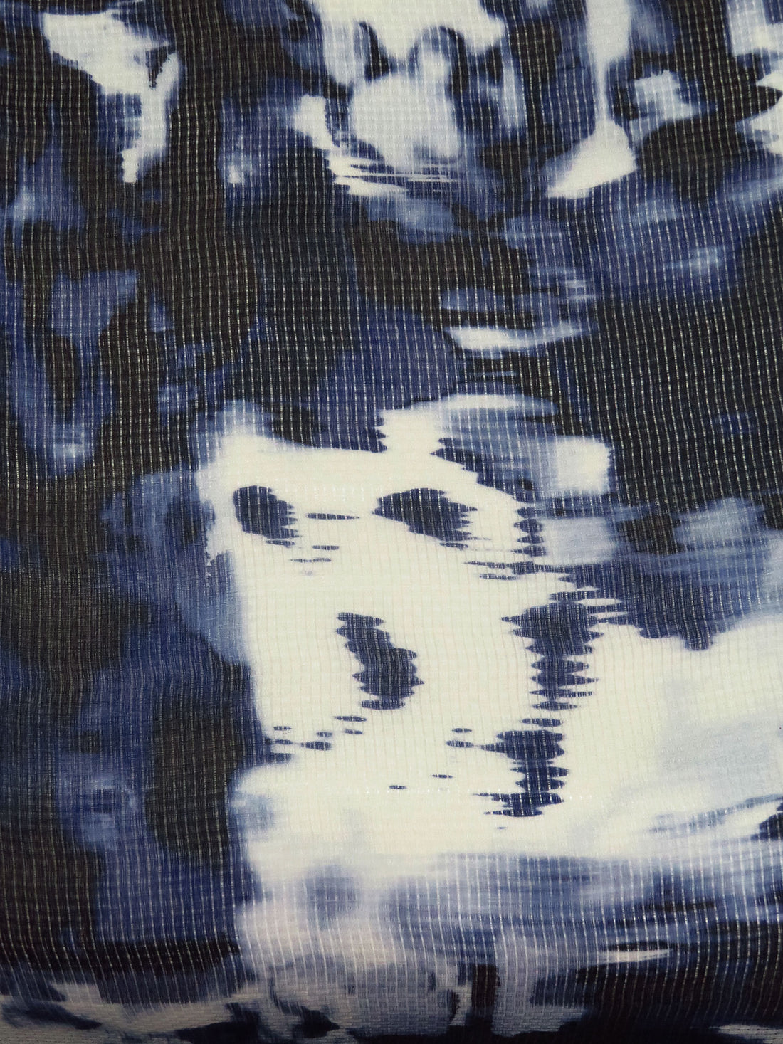 Dark Navy/White/Black/Multi 100% Silk Abstract Print Gridded-Weave Gazar - NY Designer - 56W