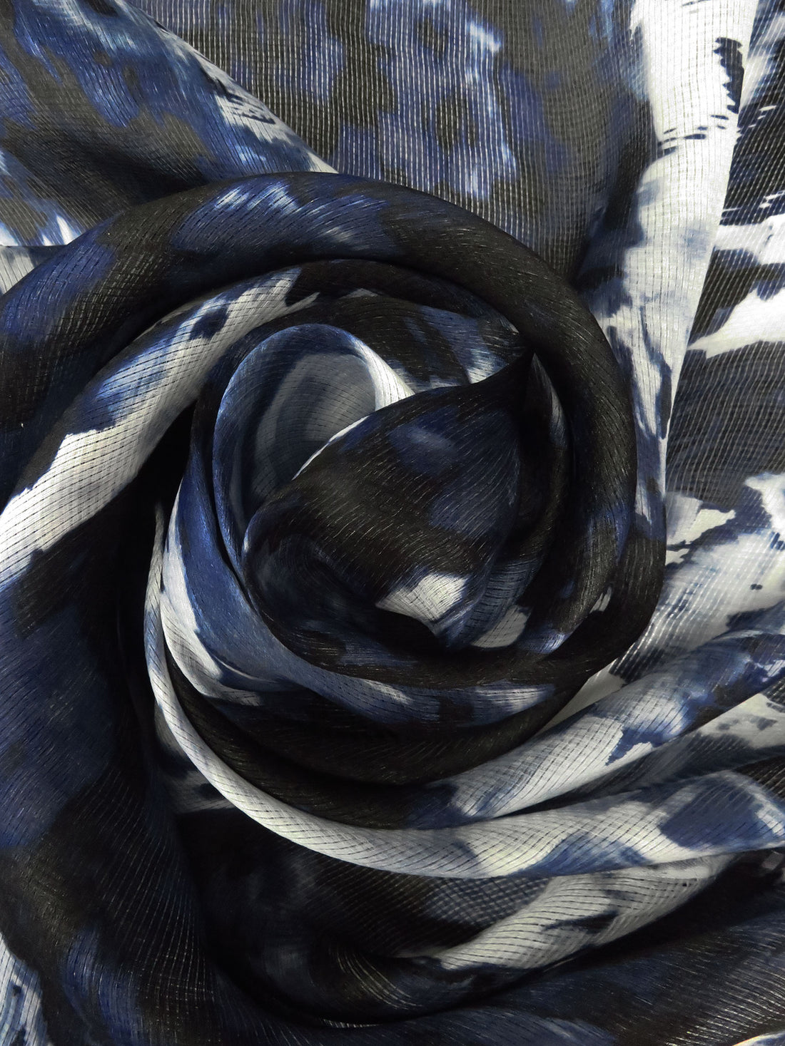 Dark Navy/White/Black/Multi 100% Silk Abstract Print Gridded-Weave Gazar - NY Designer - 56W