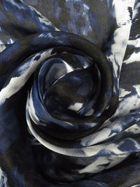 Dark Navy/White/Black/Multi 100% Silk Abstract Print Gridded-Weave Gazar - NY Designer - 56W