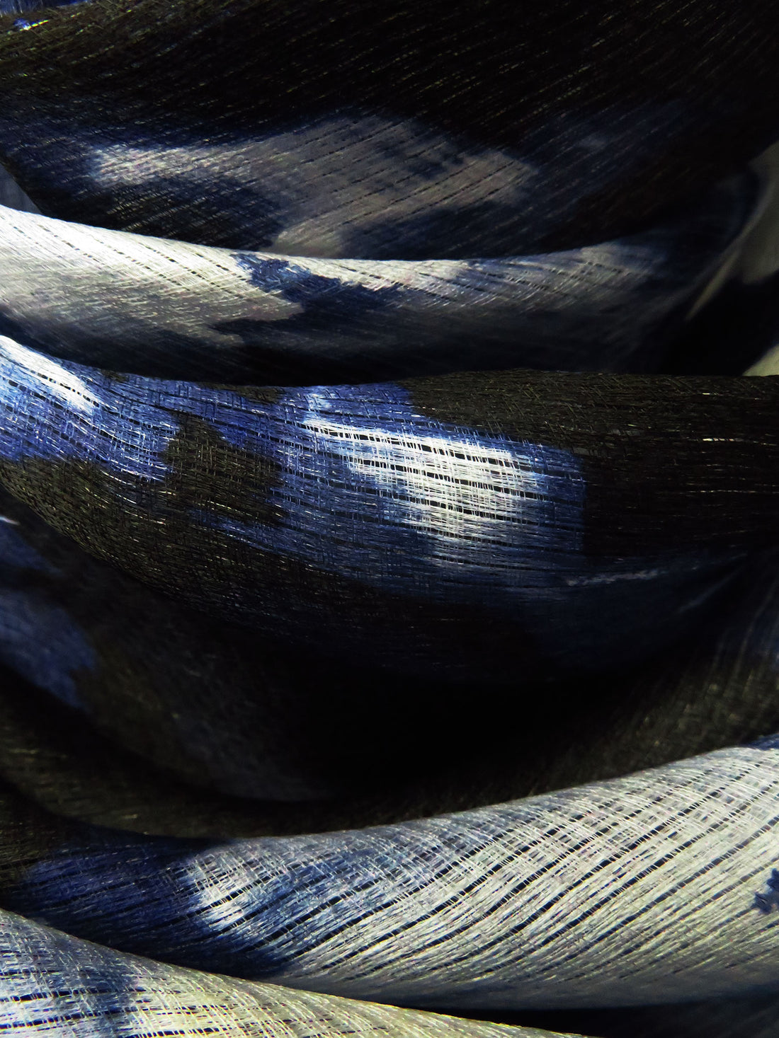 Dark Navy/White/Black/Multi 100% Silk Abstract Print Gridded-Weave Gazar - NY Designer - 56W