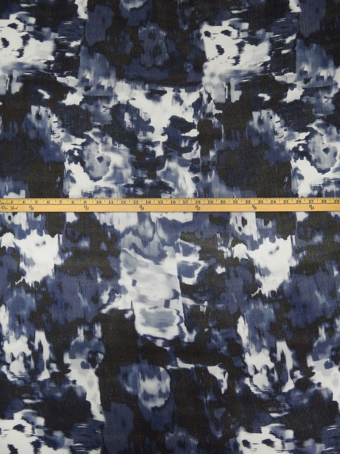 Dark Navy/White/Black/Multi 100% Silk Abstract Print Gridded-Weave Gazar - NY Designer - 56W