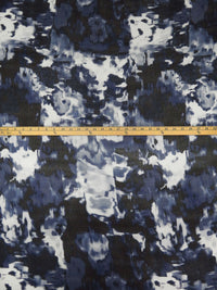 Dark Navy/White/Black/Multi 100% Silk Abstract Print Gridded-Weave Gazar - NY Designer - 56W