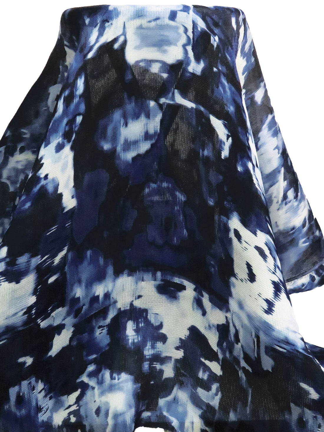 Dark Navy/White/Black/Multi 100% Silk Abstract Print Gridded-Weave Gazar - NY Designer - 56W