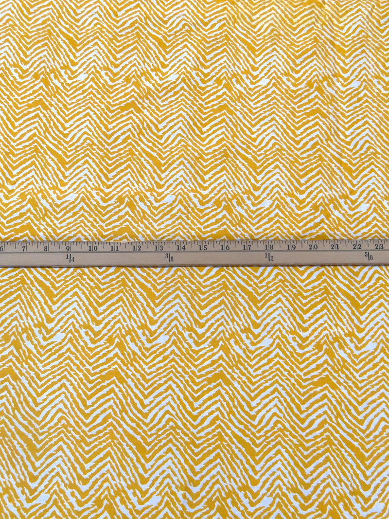 Marigold/Antique White 100% Silk Abstract Zig Zag Print Crepe De Chine - NY Designer - 45W