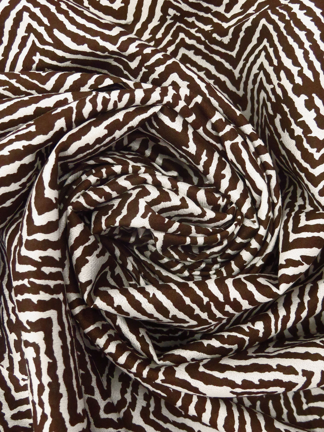 Bistre/Antique White 100% Silk Abstract Zig Zag Print Crepe De Chine - NY Designer - 45W