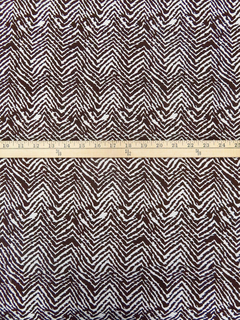 Bistre/Antique White 100% Silk Abstract Zig Zag Print Crepe De Chine - NY Designer - 45W