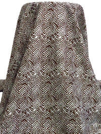 Bistre/Antique White 100% Silk Abstract Zig Zag Print Crepe De Chine - NY Designer - 45W