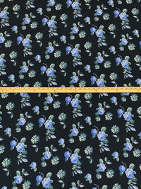 Dark Navy/Deep Teal/Sapphire Silk/Cotton/Lycra Floral Print Stretch Twill - NY Designer - 40W
