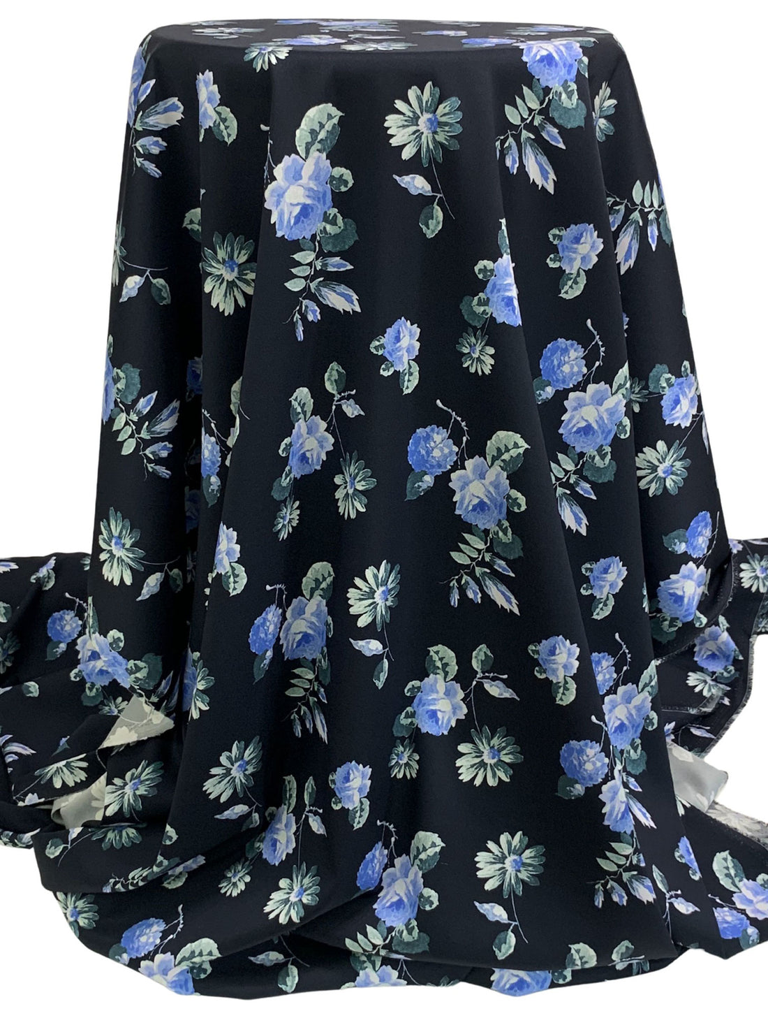 Dark Navy/Deep Teal/Sapphire Silk/Cotton/Lycra Floral Print Stretch Twill - NY Designer - 40W