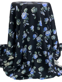 Dark Navy/Deep Teal/Sapphire Silk/Cotton/Lycra Floral Print Stretch Twill - NY Designer - 40W
