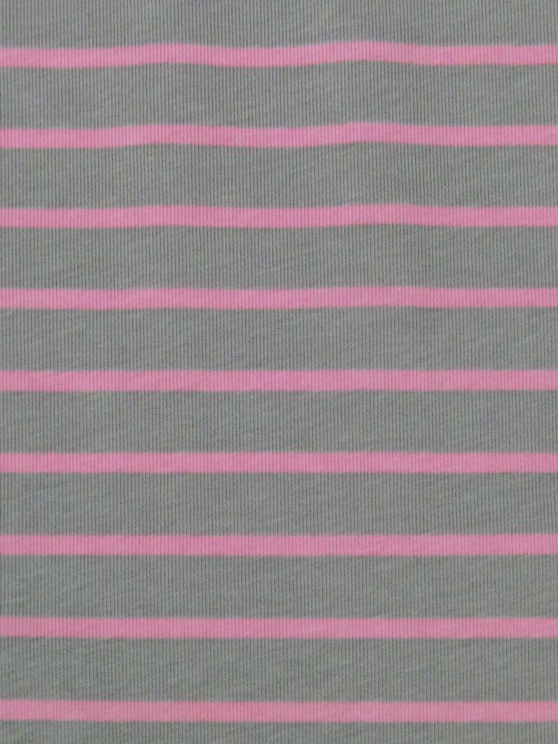 Sterling Gray/Taffy Pink Cotton/Lycra Horizontal Stripe Print Jersey Knit 70W