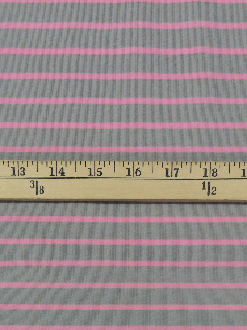 Sterling Gray/Taffy Pink Cotton/Lycra Horizontal Stripe Print Jersey Knit 70W